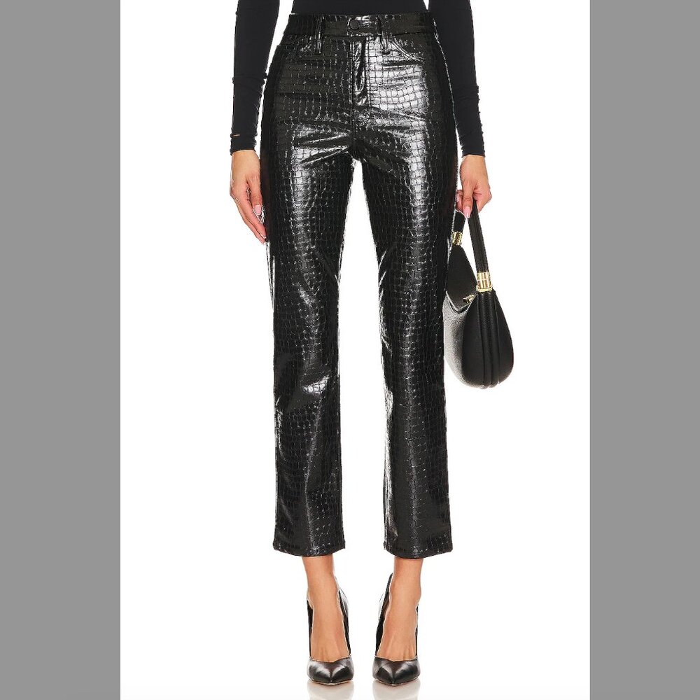 GOOD AMERICAN Good Straight Jeans, Faux Leather Pants, Black Croc, Size 6 (28)